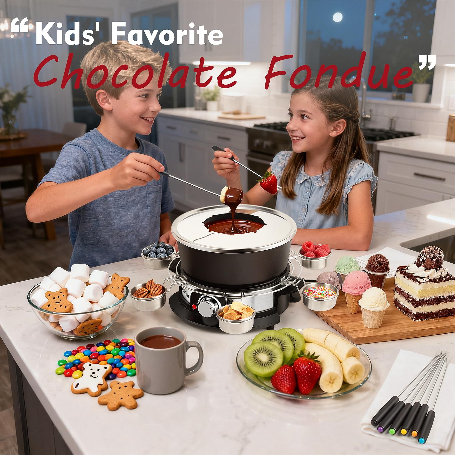 Mango removible del fondue set para manejar con seguridad y limpiar.