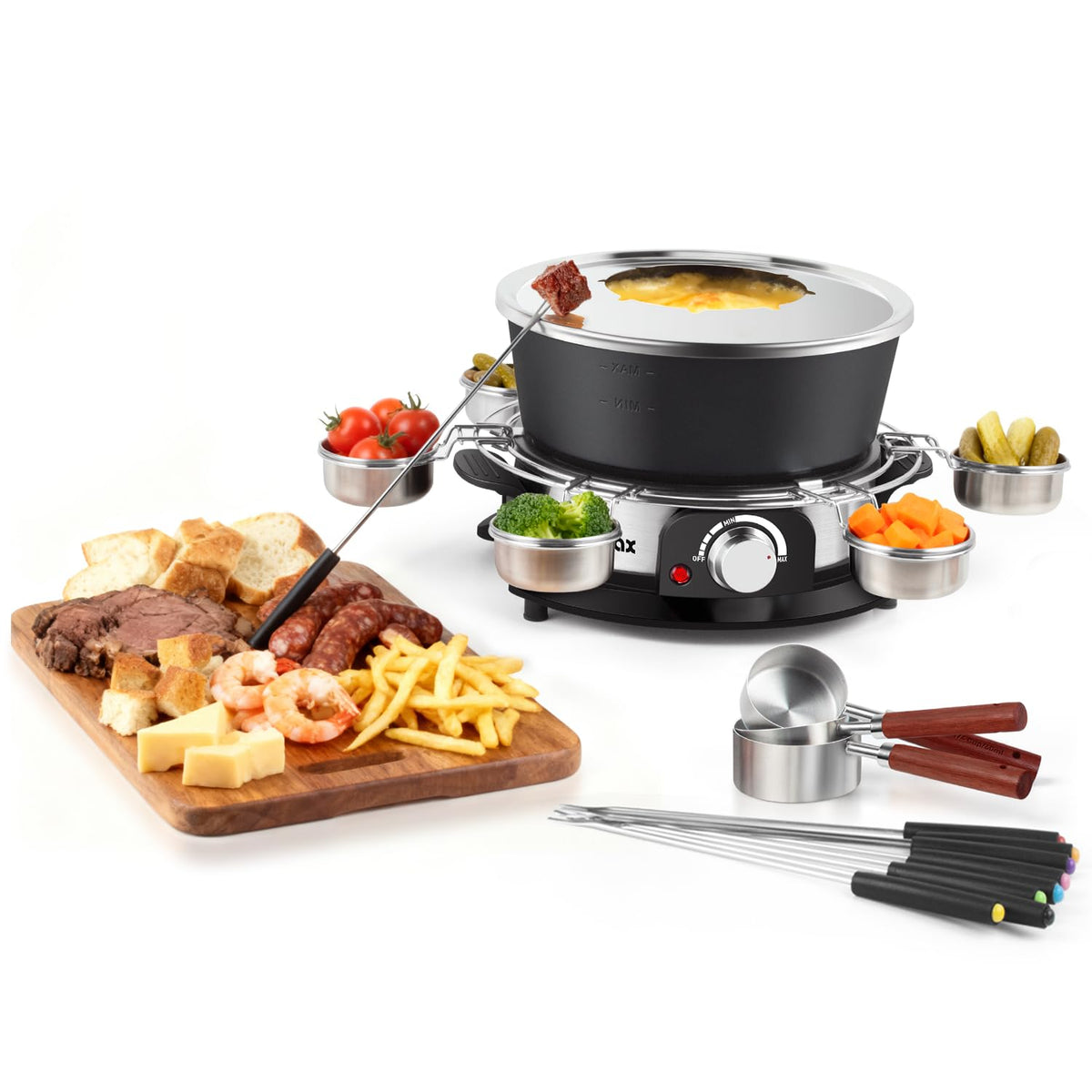 Cusimax fondue set: olla antiadherente para limpiar fácilmente tras derretir quesos.