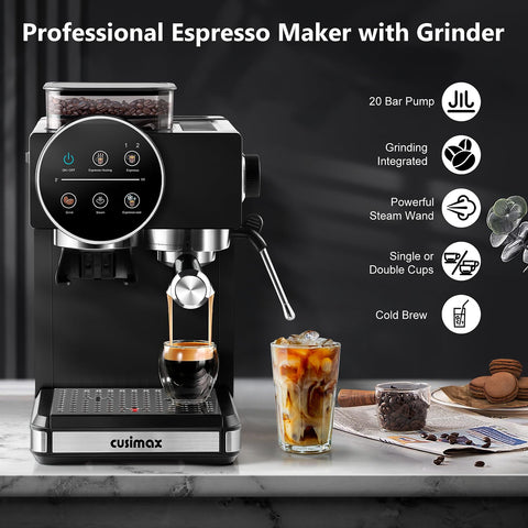 CUSIMAX Espresso: detalle del molinillo para molienda precisa.
