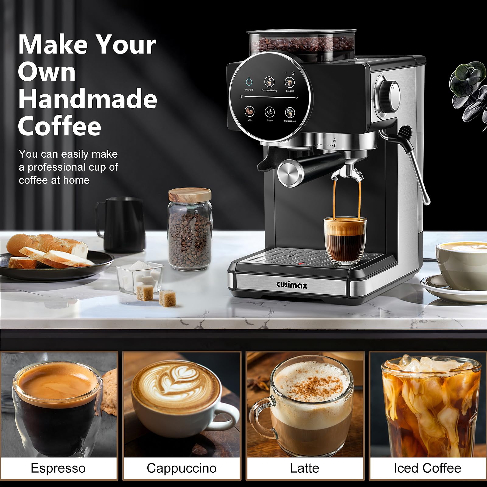 CUSIMAX Espresso: tanque de agua removible para rellenar fácilmente.