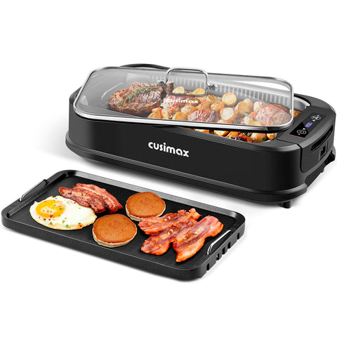 CUSIMAX parrilla interior con placa removible antiadherente para cocinar más limpio
