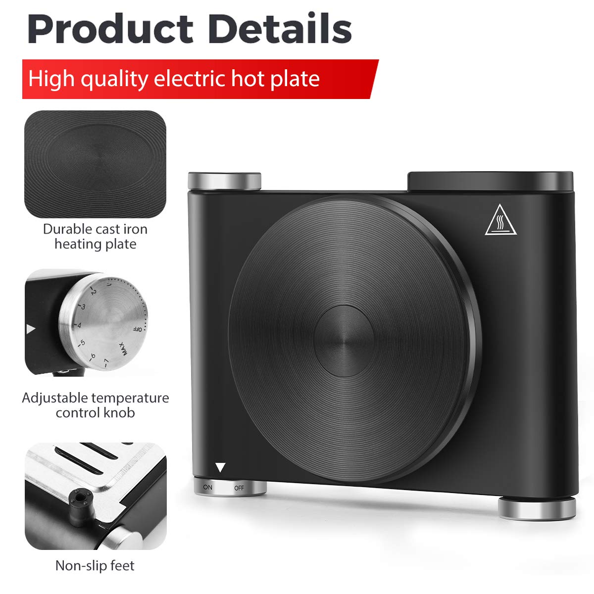 CUSIMAX placa caliente eléctrica con controles de termostato ajustables para cocción precisa