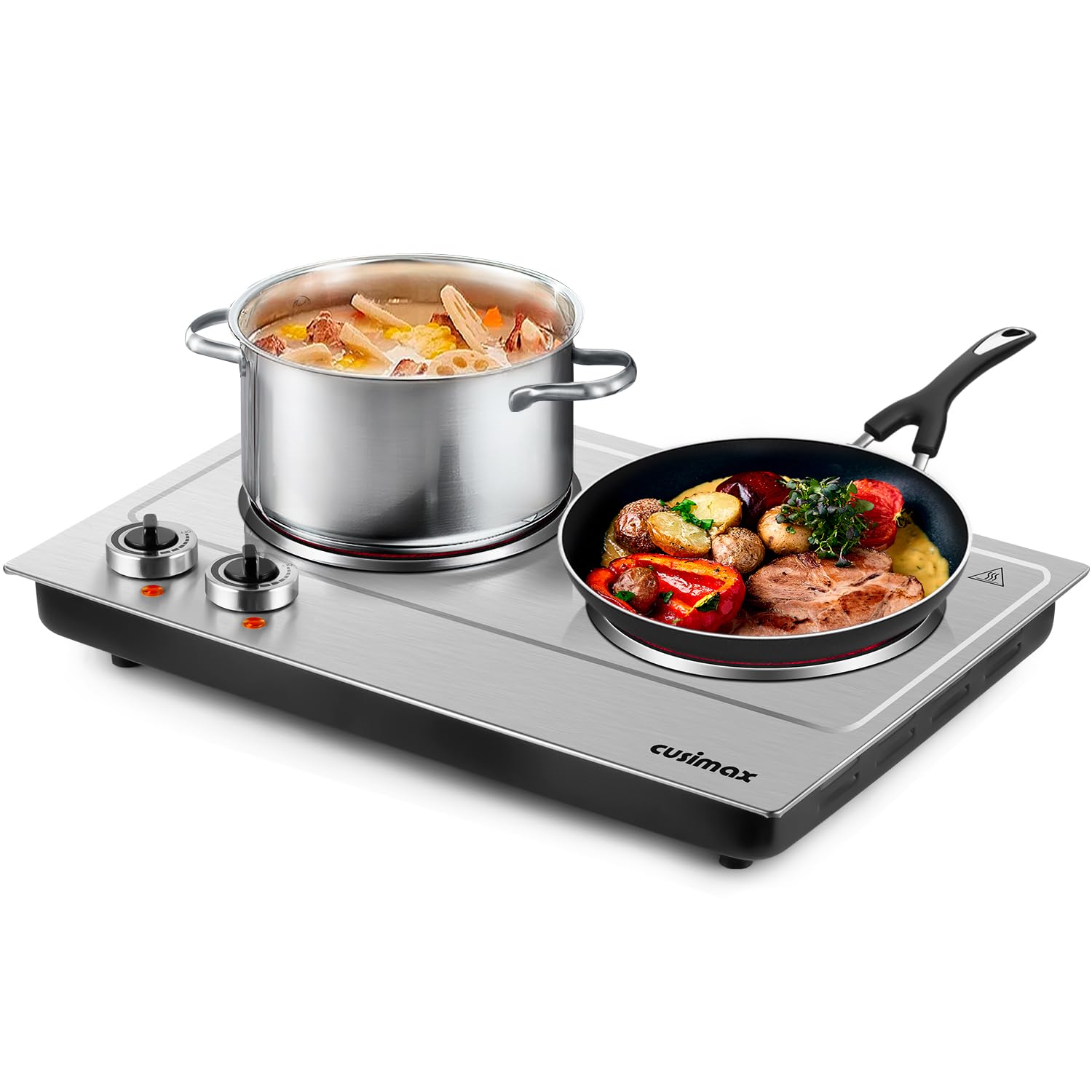 CUSIMAX Placa caliente doble: superficie amplia para ollas de hasta 18 cm