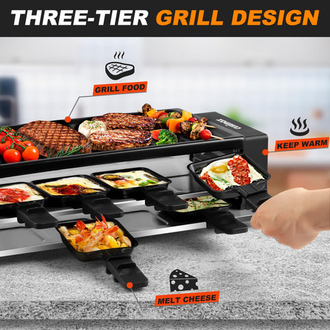 Cusimax Raclette: diseño de tres capas para cocinar y derretir.