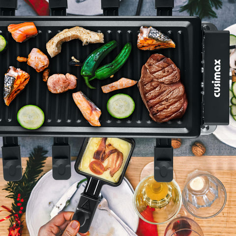 Cusimax Raclette: portátil para mesa, ideal en casa o al aire libre.