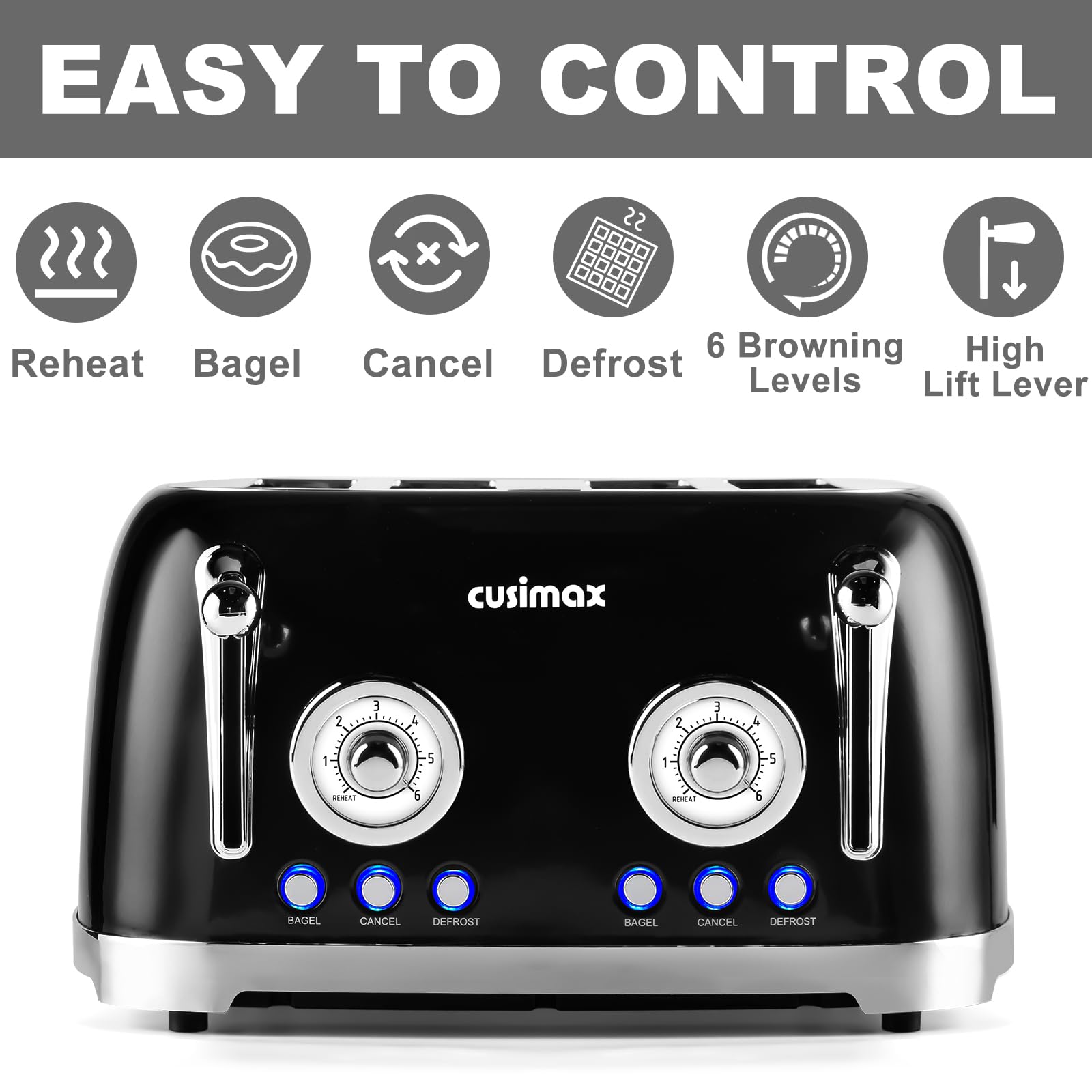 CUSIMAX Tostador en acero inoxidable con diseño retro para la cocina