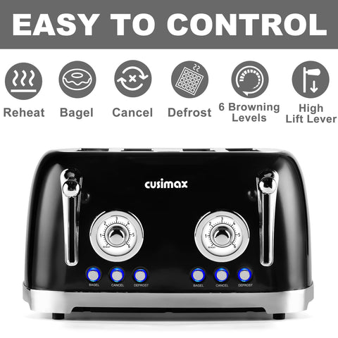 CUSIMAX Tostador en acero inoxidable con diseño retro para la cocina