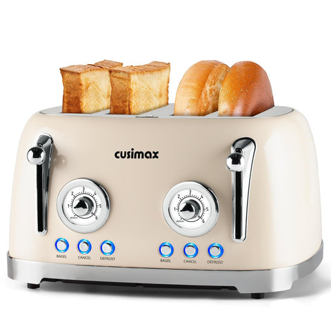 CUSIMAX tostadora 4 rebanadas crema con diseño retro, ideal para desayunos rápidos
