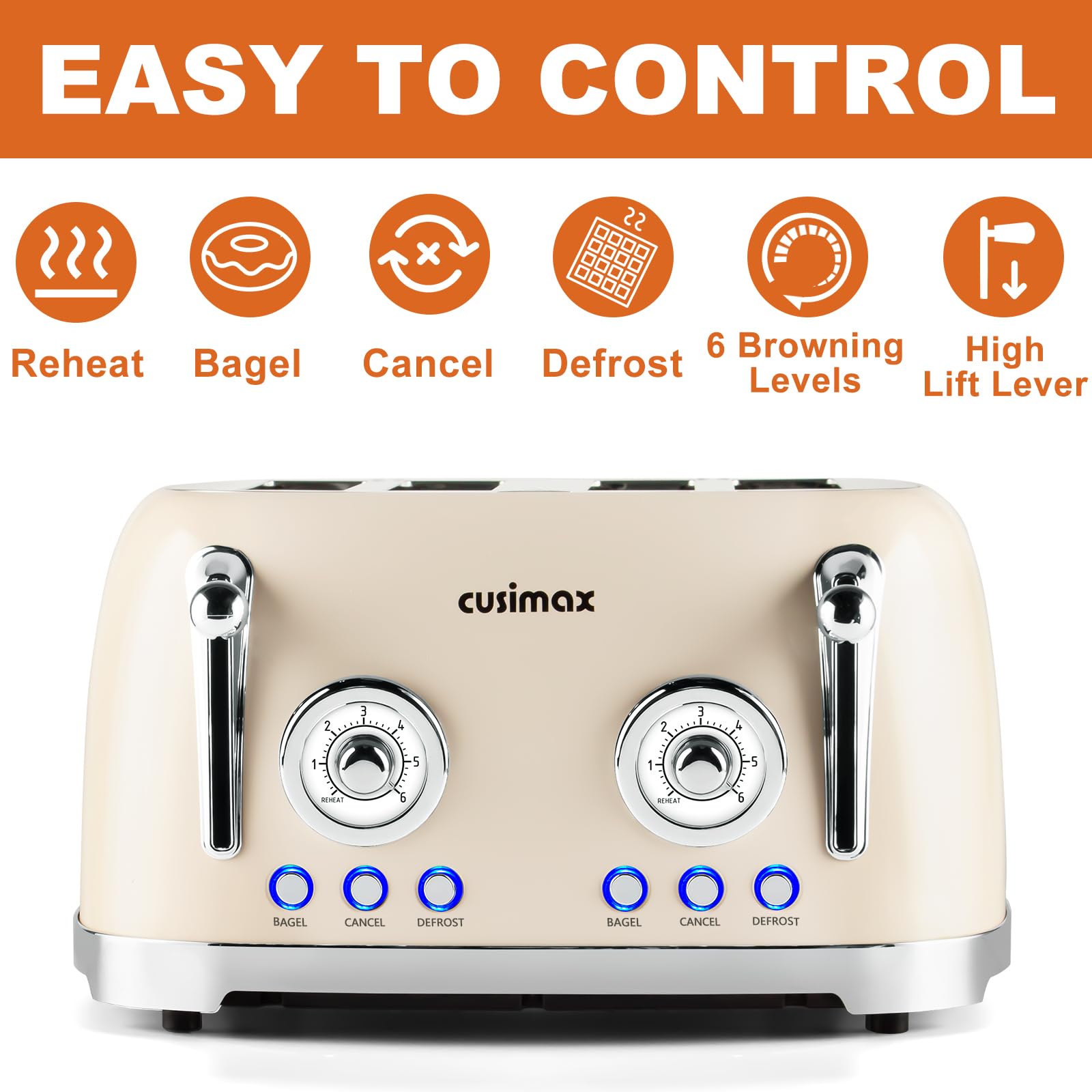CUSIMAX acero inoxidable crema, paneles independientes para control cómodo