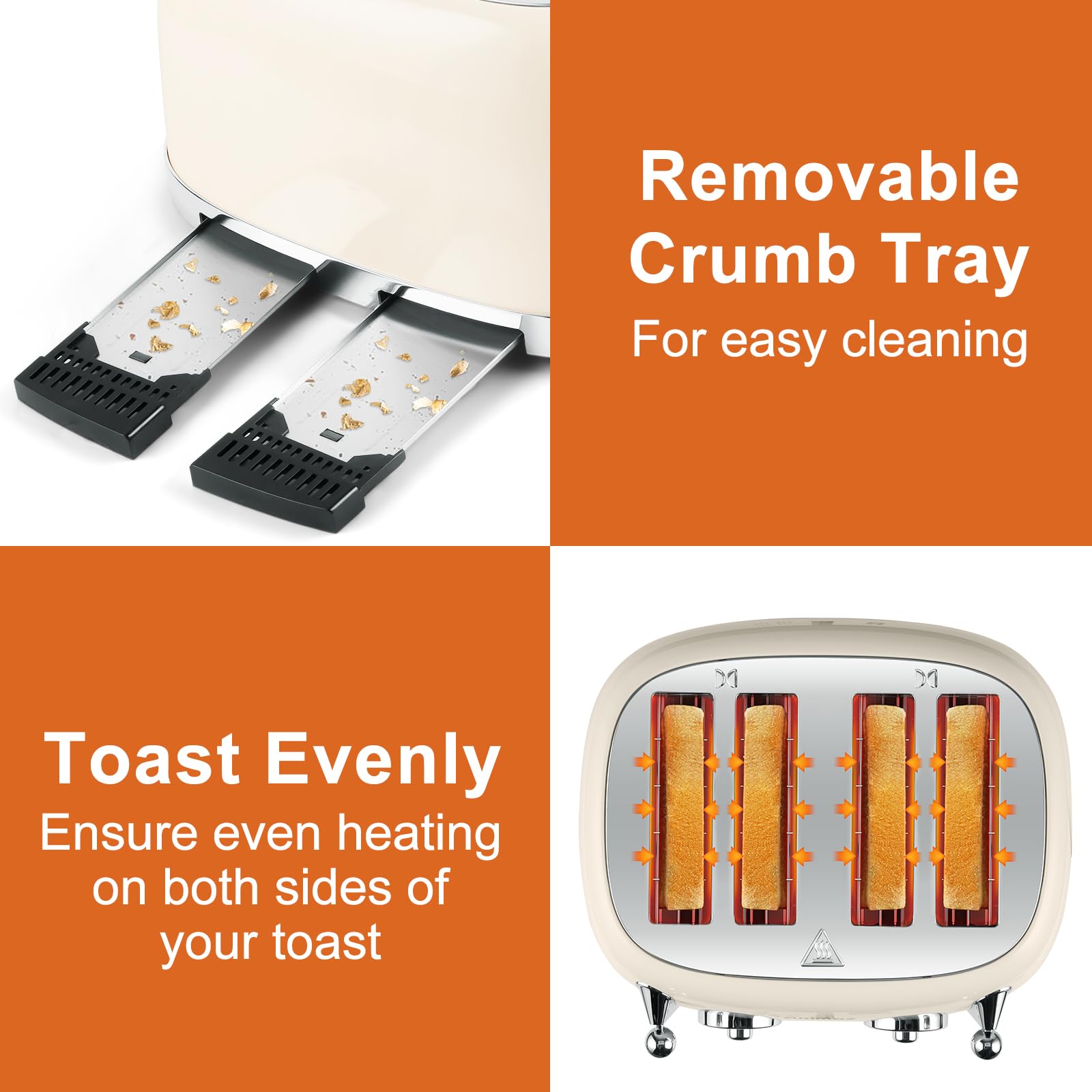 CUSIMAX bandeja de migas removible crema, limpieza sencilla