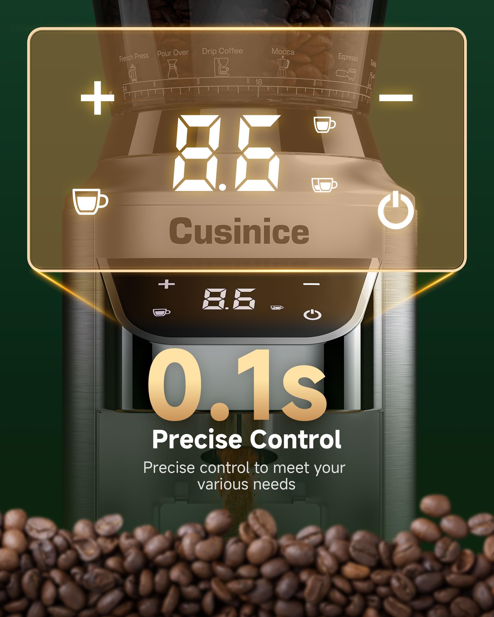 Cusinice temporizador de precisión 0.1 s para dosis repetibles.