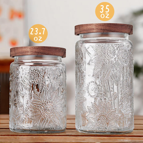 Custde tarro de cristal para cafe en granos, almacenamiento ordenado.