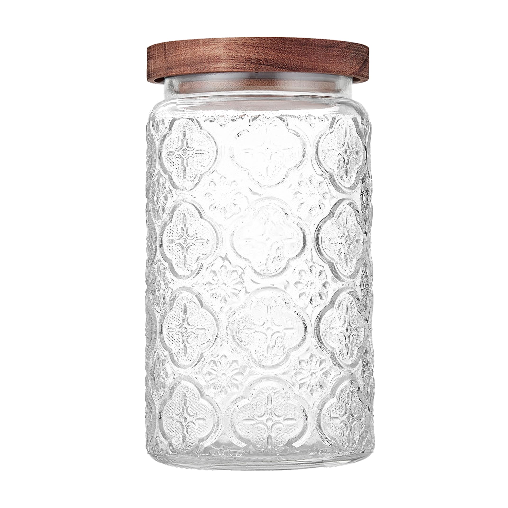 Custde tarro de cristal con tapa de madera, cierre hermético para conservar la frescura.