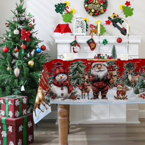 Detalle de Santa en mantel Cusugbaso para decoración navideña.