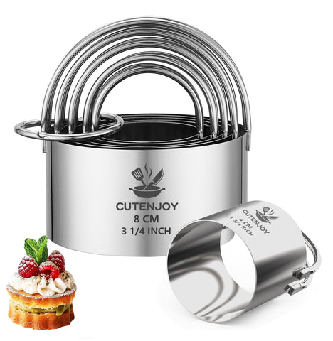 CUTENJOY cortadores de galletas redondos con asa arqueada para prensado cómodo.
