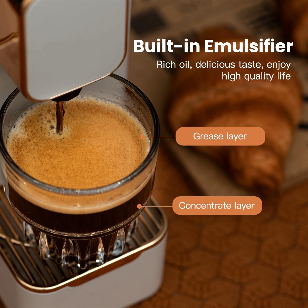 Crema de espresso de 3 mm para bebidas vistosas.