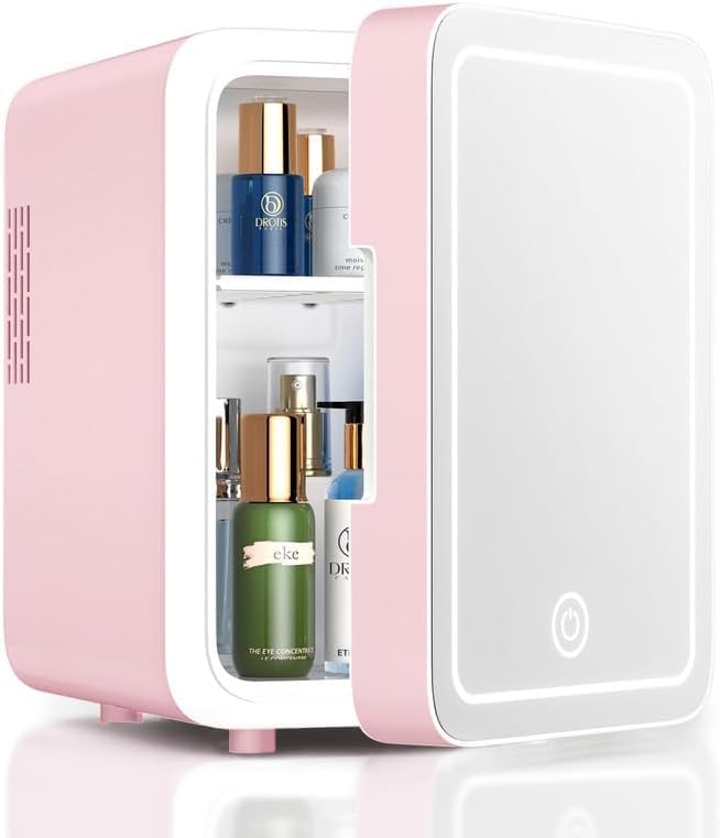 CUTIEWORLD Frigorífico con espejo y luz LED ajustable para maquillaje y cuidado de la piel.