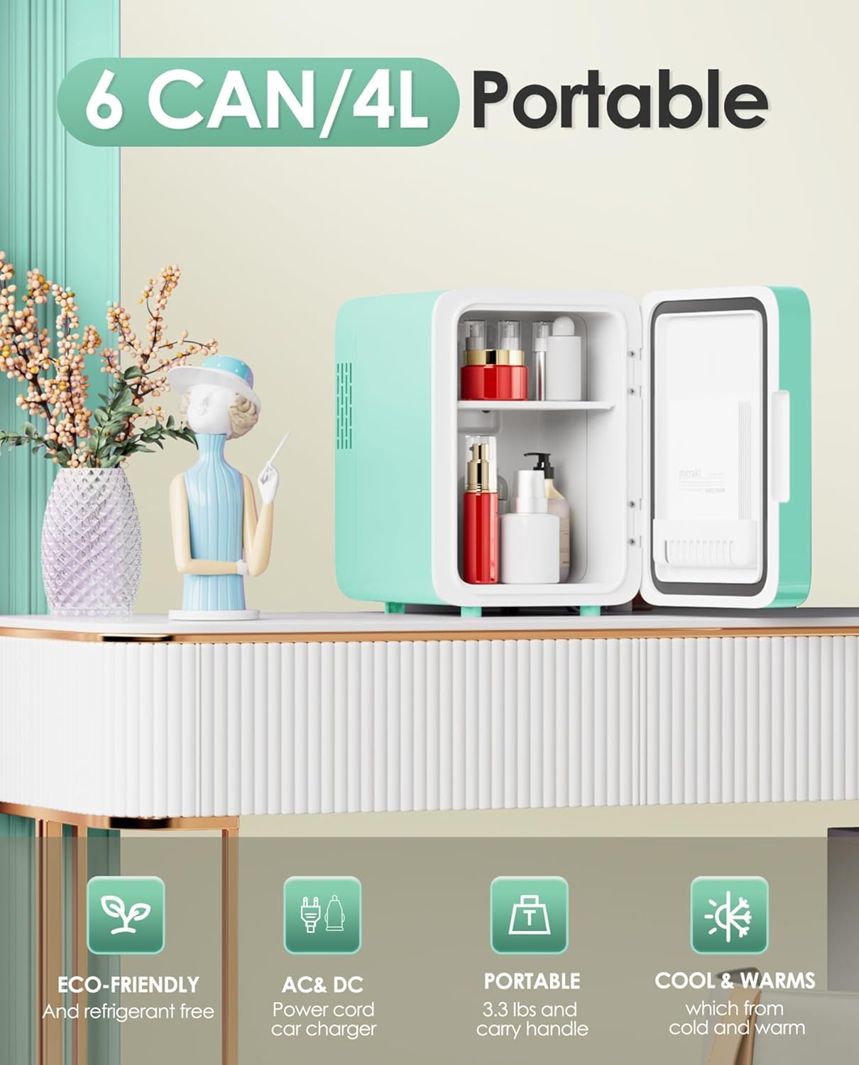 CUTIEWORLD Frigorífico 4L compacto ideal para escritorio o viaje