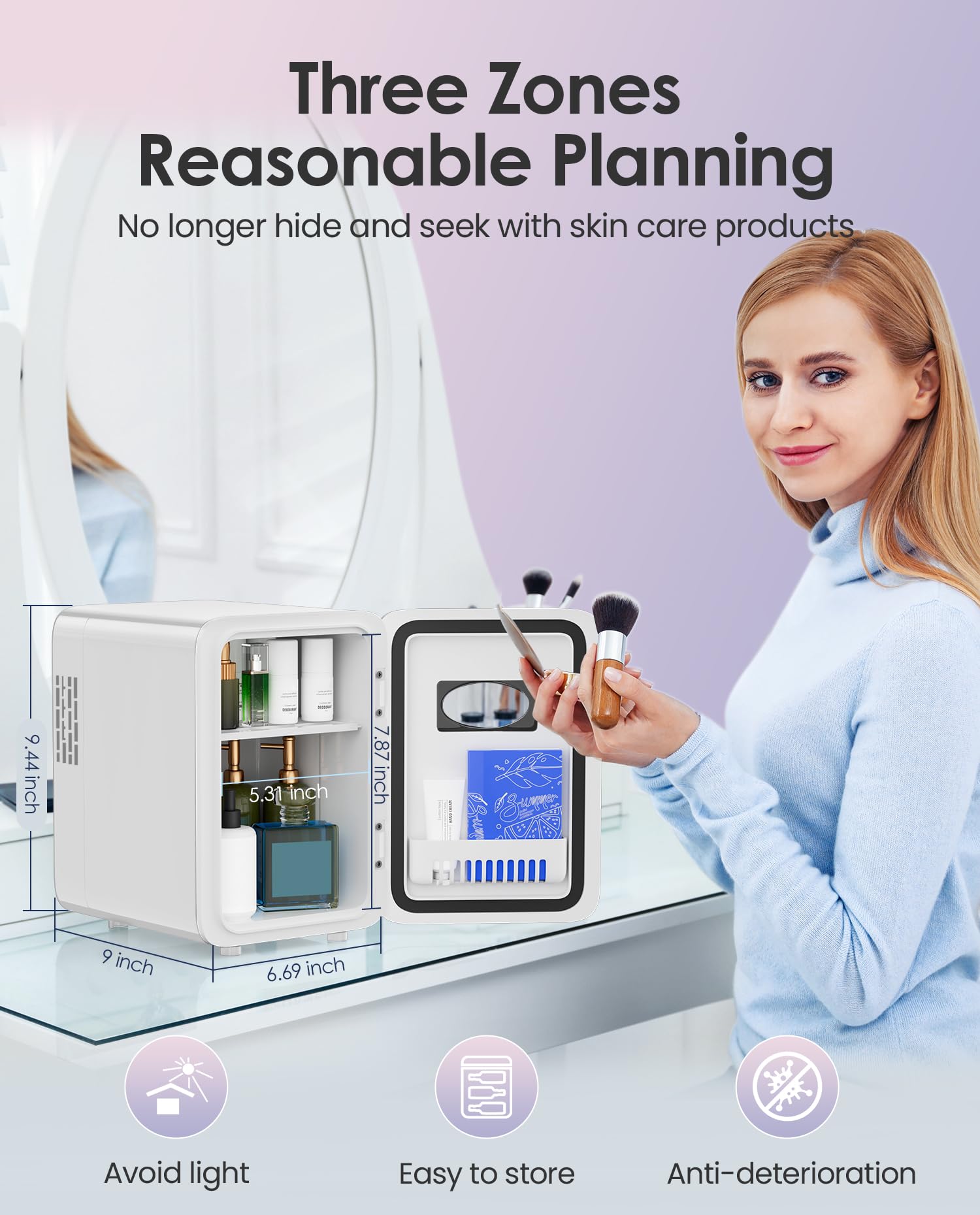 CUTIEWORLD Frigorífico de cuidado de la piel frontal con diseño compacto para dormitorio o escritorio