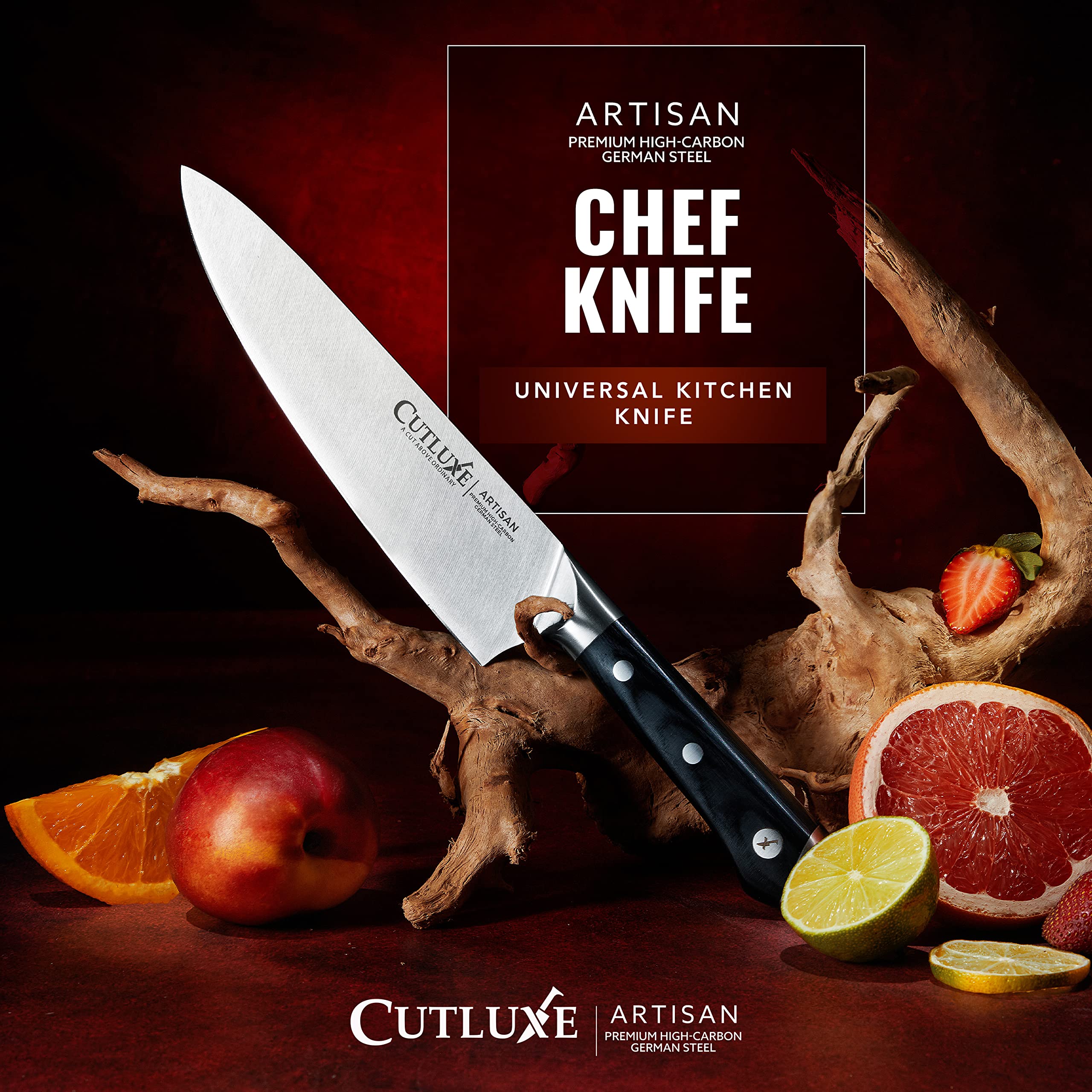 Cuchillo Cutluxe 8 pulgadas, funda incluida para almacenamiento seguro