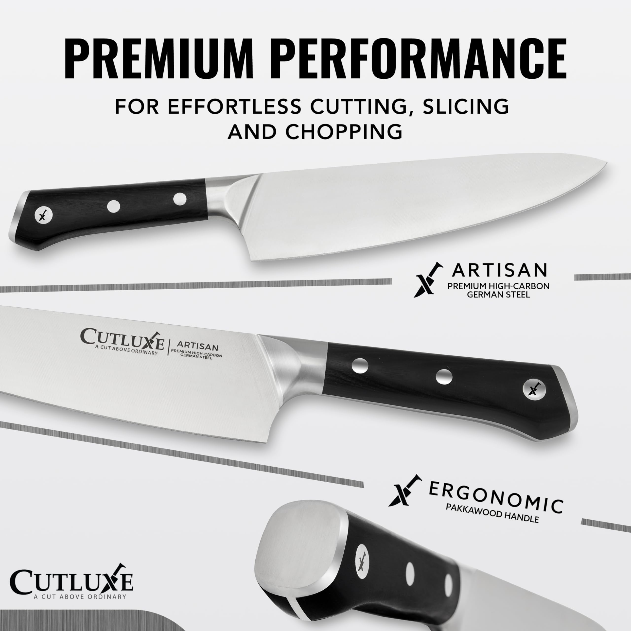 Cuchillo Cutluxe 8 pulgadas, mango ergonómico para un agarre cómodo