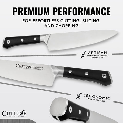Cuchillo Cutluxe 8 pulgadas, mango ergonómico para un agarre cómodo