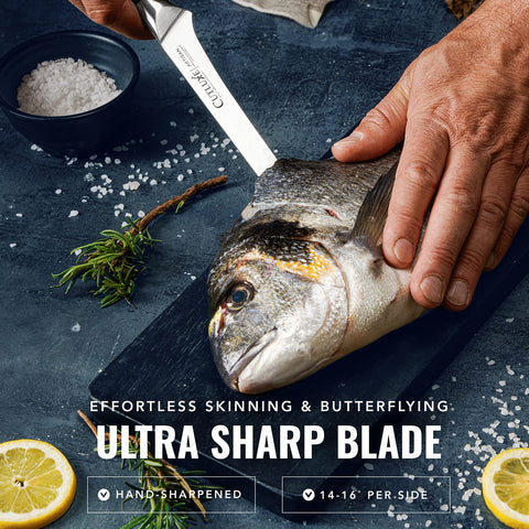 Cuchillo Cutluxe con manija de pakkawood ergonómica para agarre estable