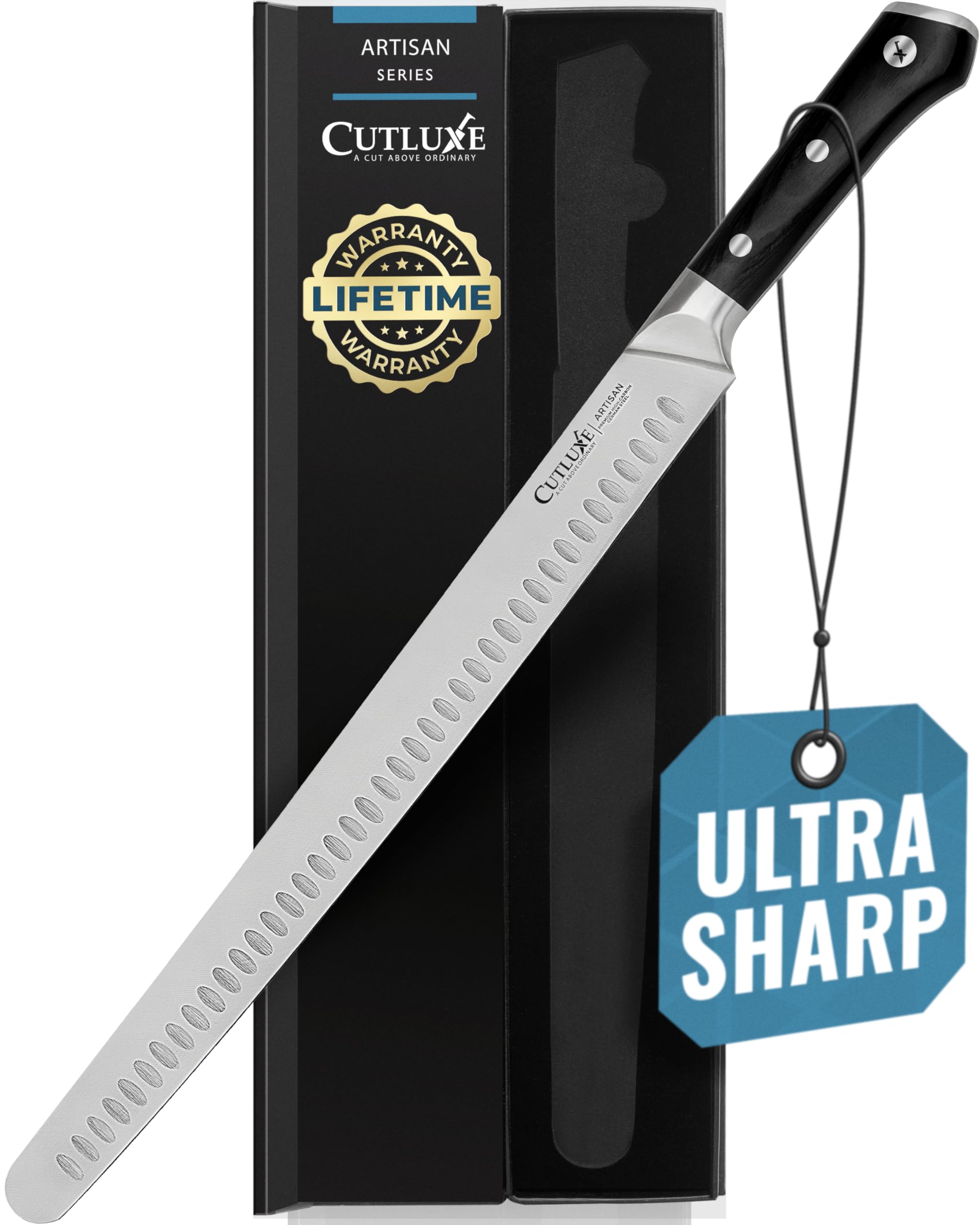 Cuchillo Cutluxe para rebanar extralargo de 14 pulgadas, precisión en carnes grandes.