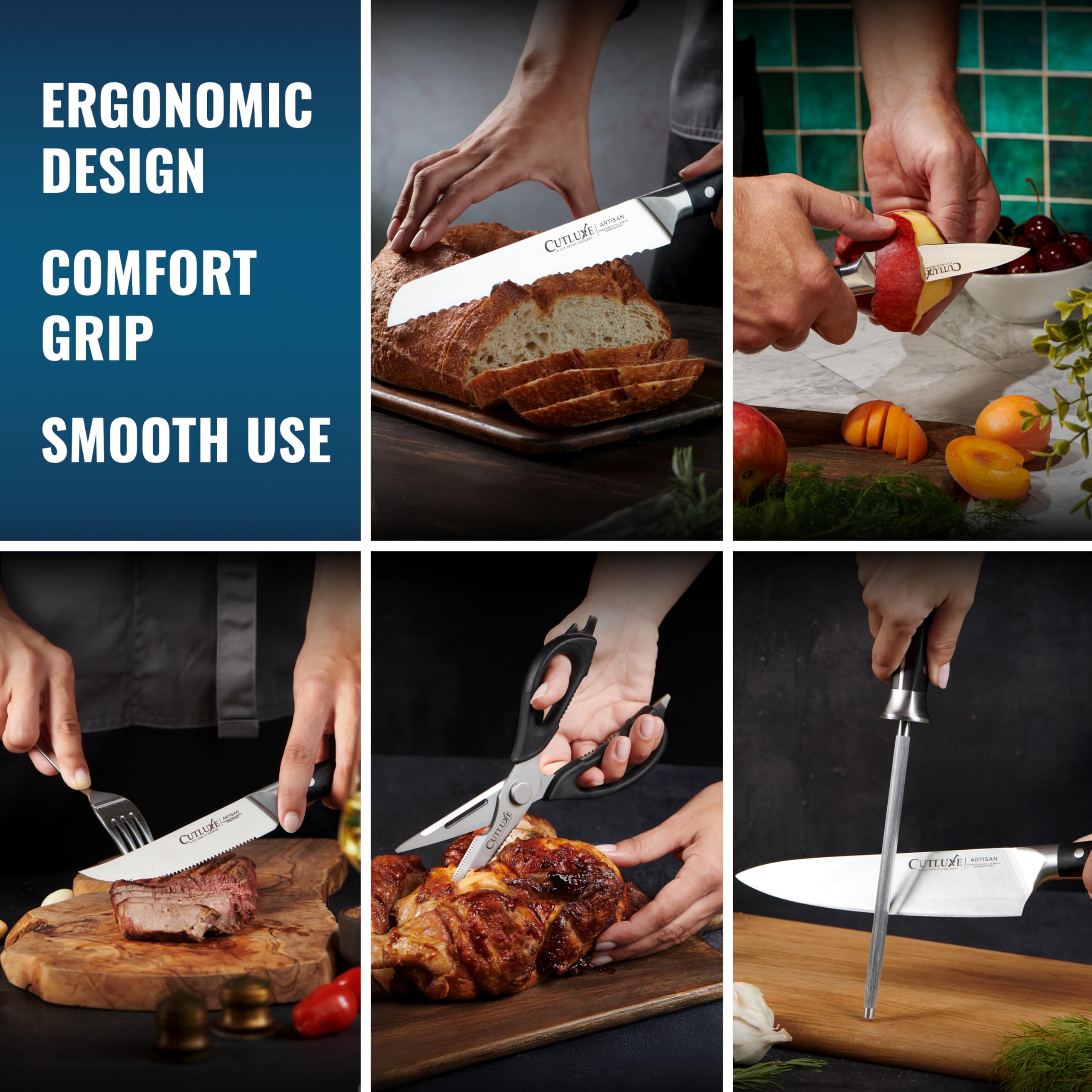 Cuchillo para trinchar Cutluxe de 8 pulgadas para porciones elegantes.