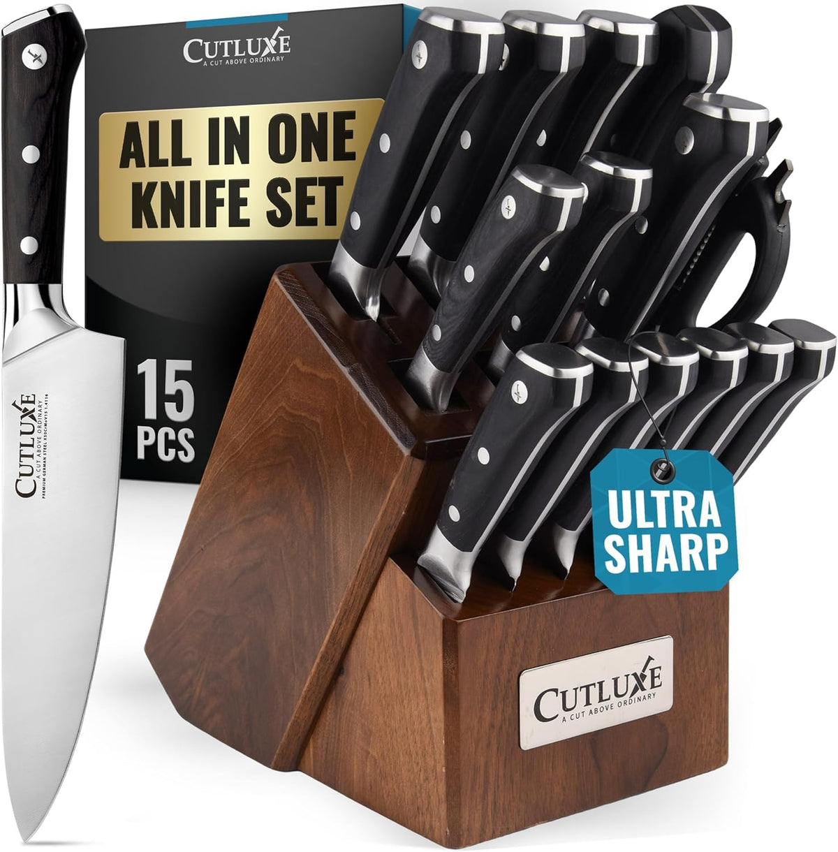 Cutluxe cuchillo hoja chef, precisión para cortar verduras y carnes con control