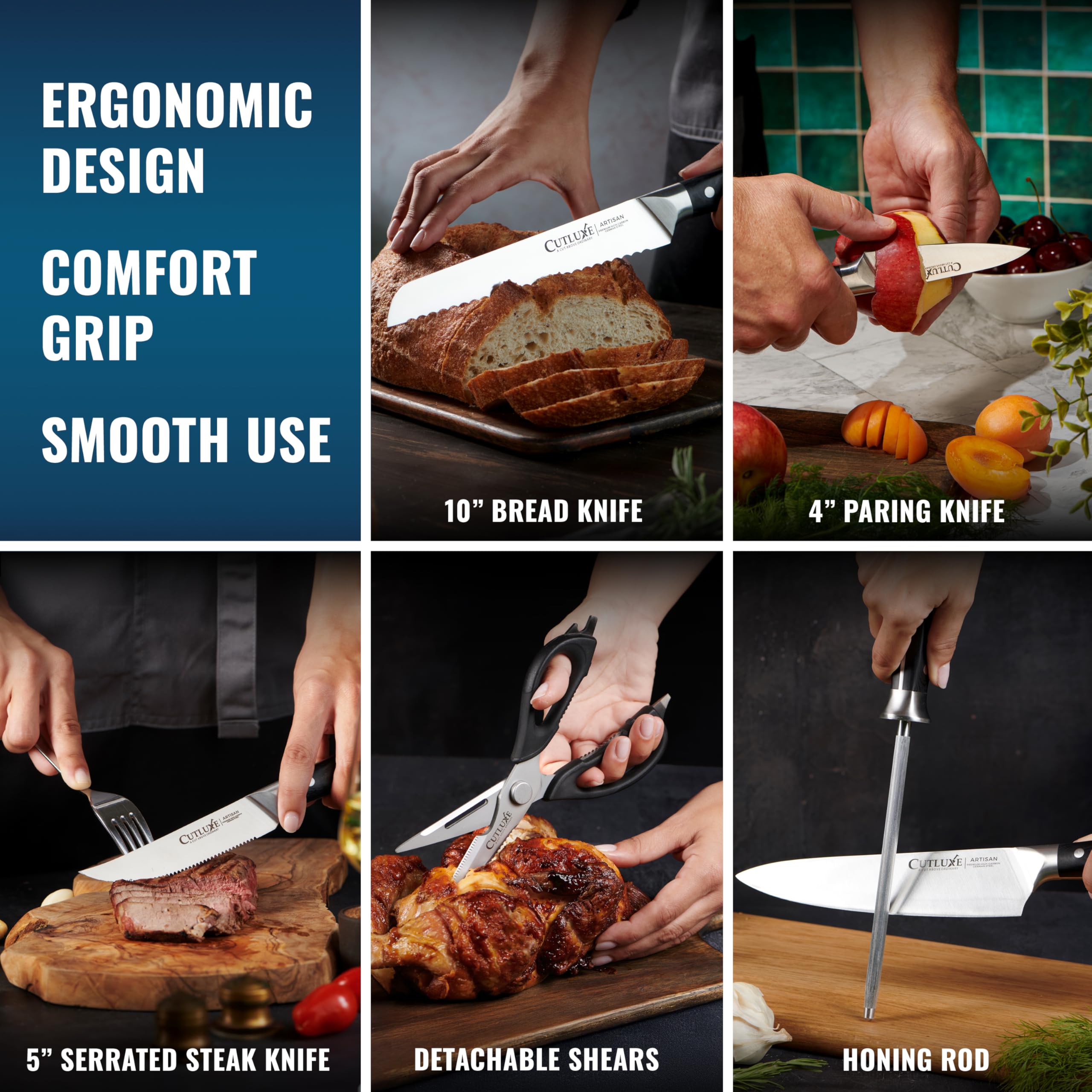 Cutluxe cuchillo hoja corte, afilado para cortes precisos en carnes y aves