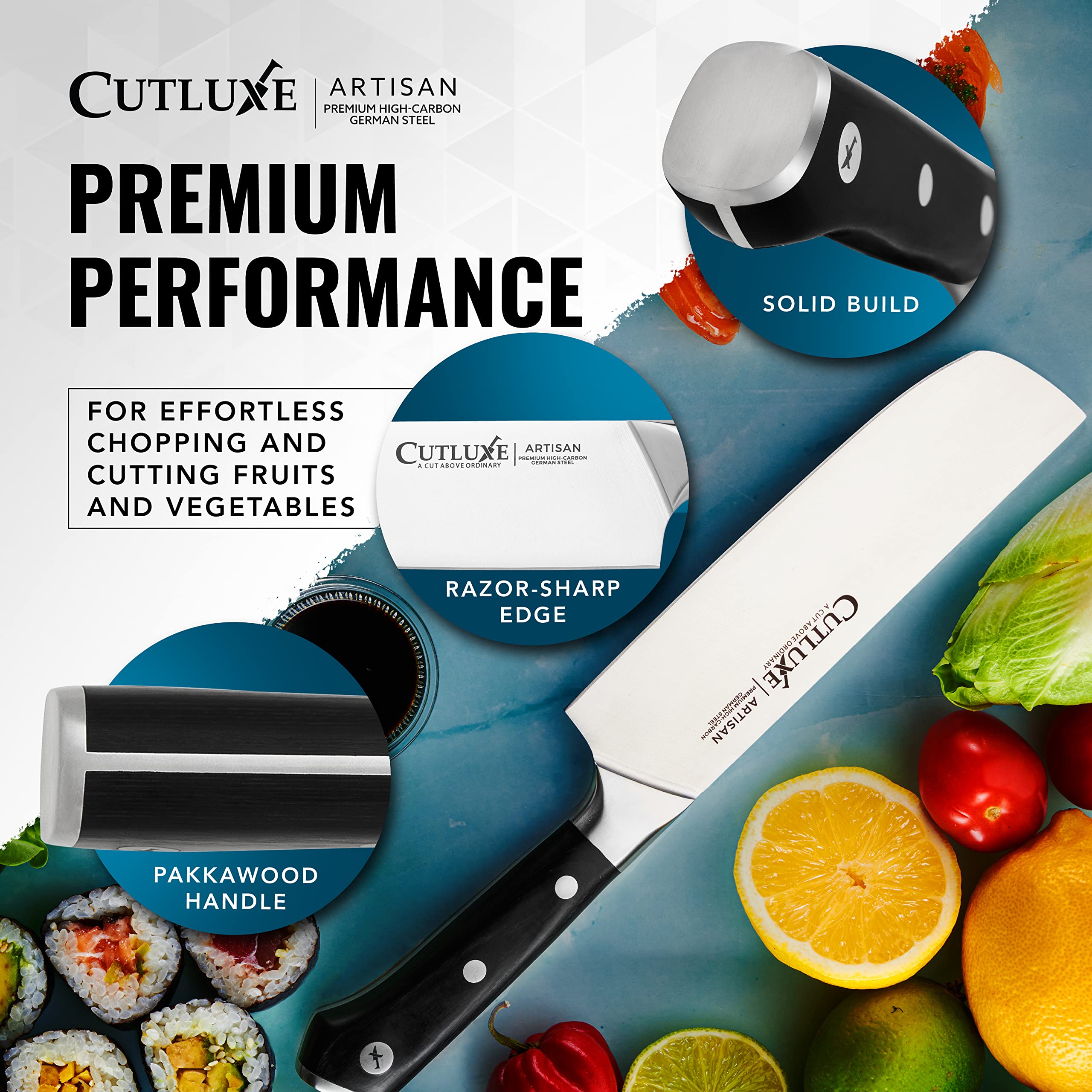 Cutluxe Nakiri resistencia a la oxidación para mantenimiento sencillo.