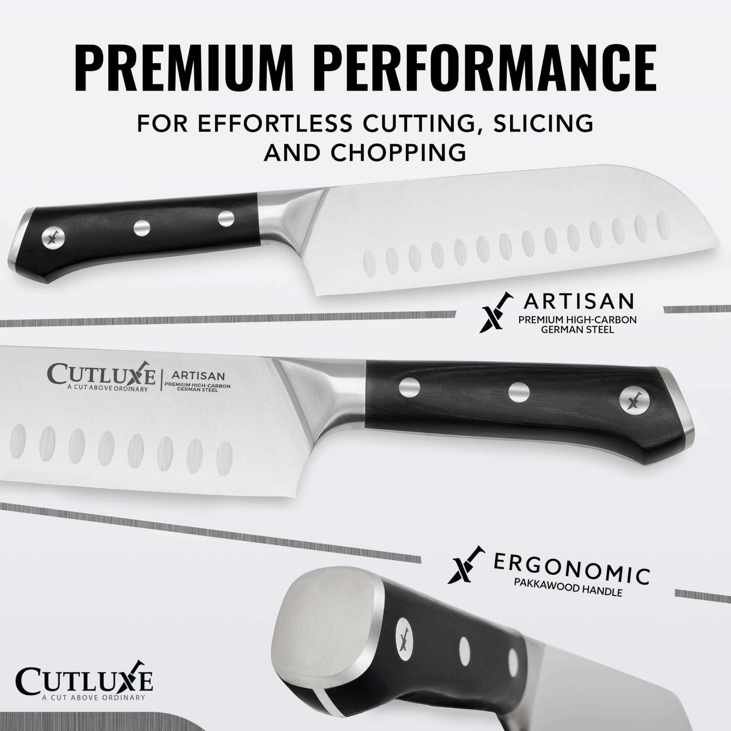 Cutluxe Santoku para cortes de carne con precisión uniforme