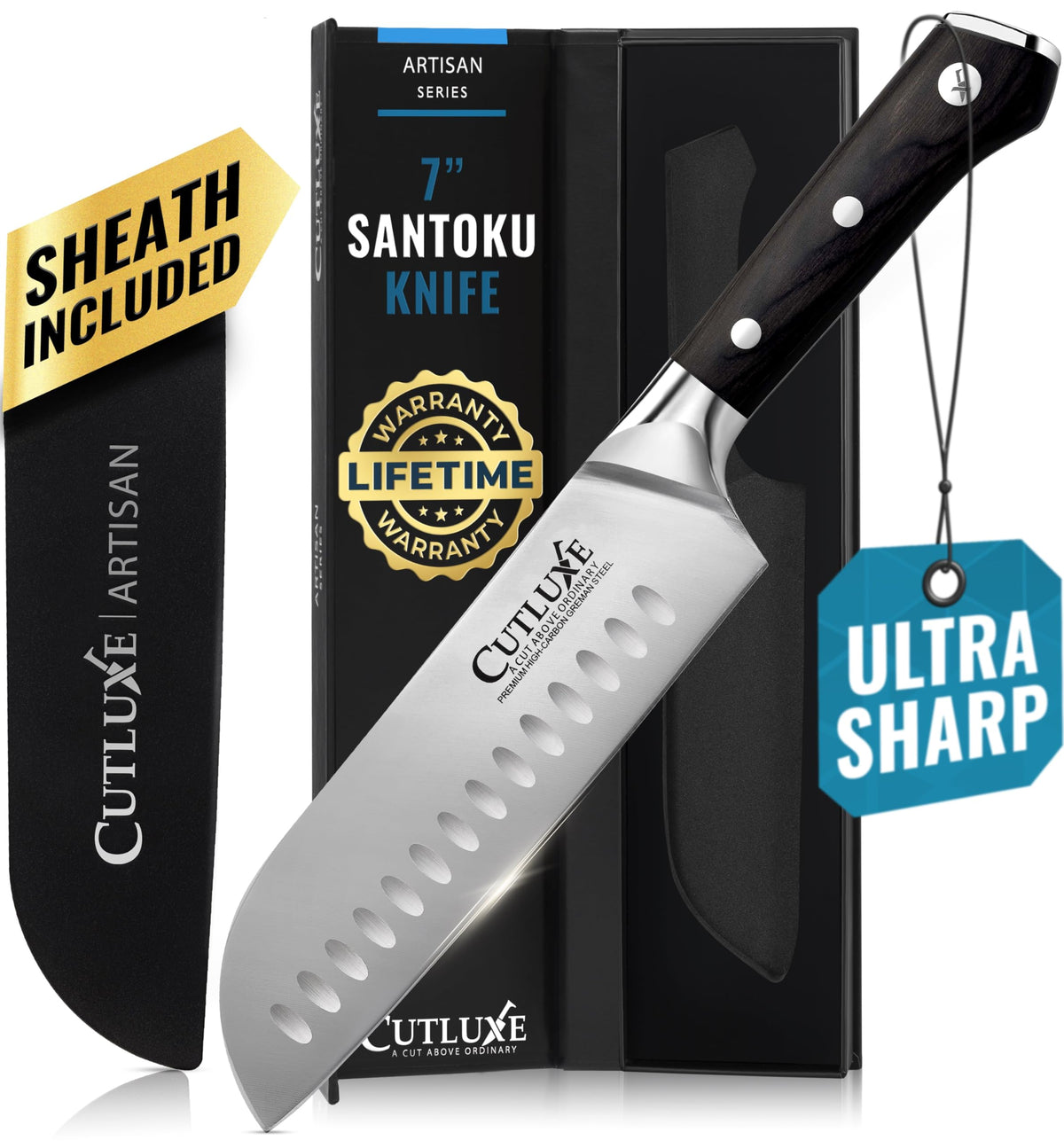 Cutluxe Santoku hoja para cortar verduras con control preciso