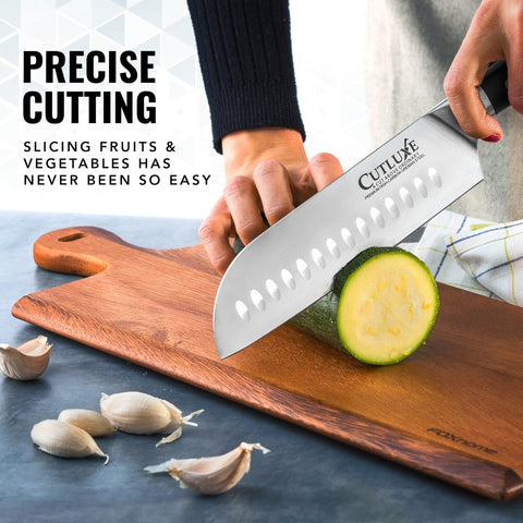 Cutluxe Santoku funda incluida facilita almacenamiento seguro