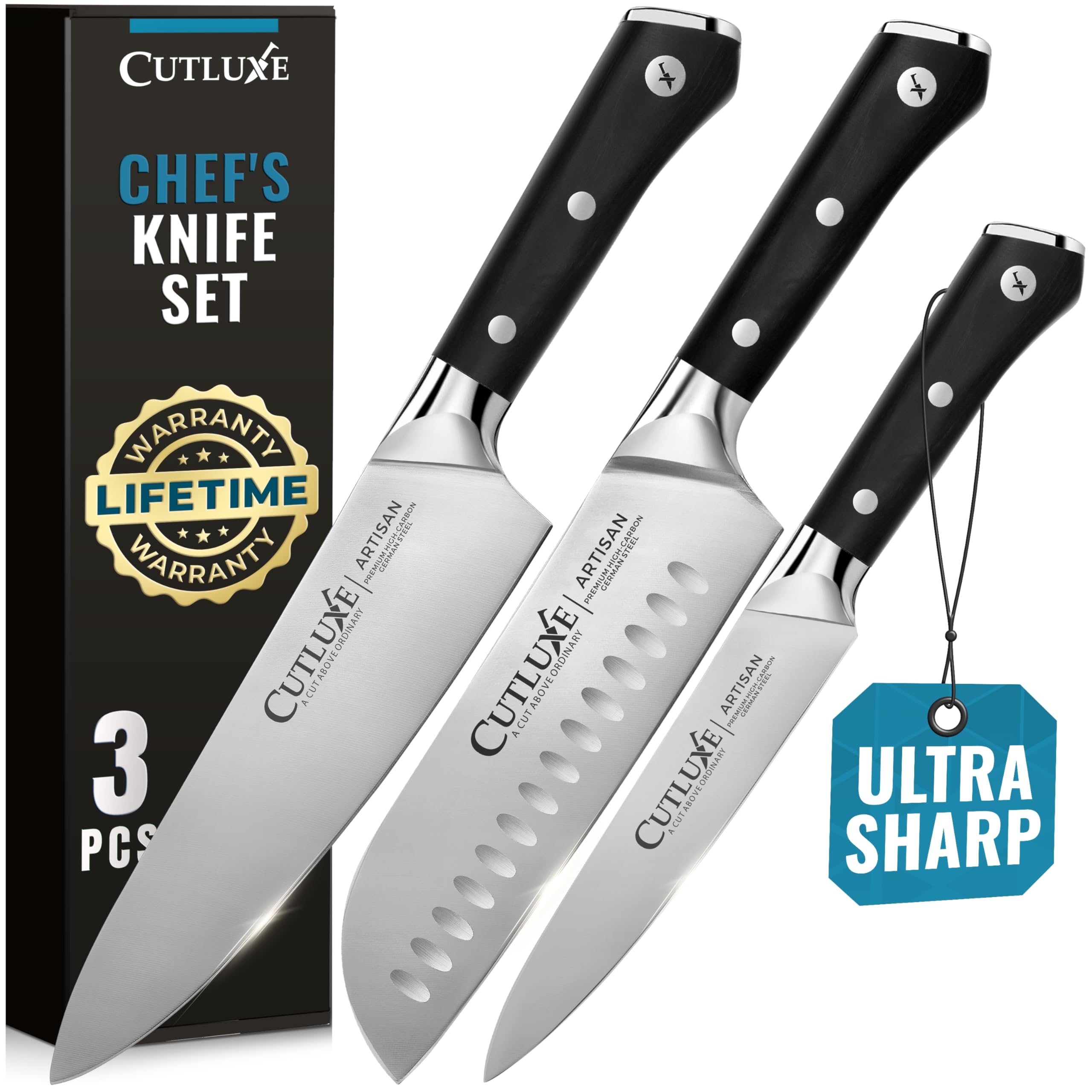 Set Cutluxe de cuchillos de chef 8 pulgadas con mango ergonómico para uso diario