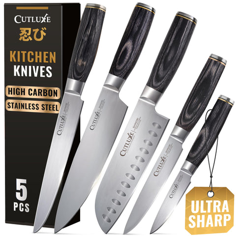 Cuchillo Cutluxe Shinobi de 8 pulgadas para rebanar carne con precisión.
