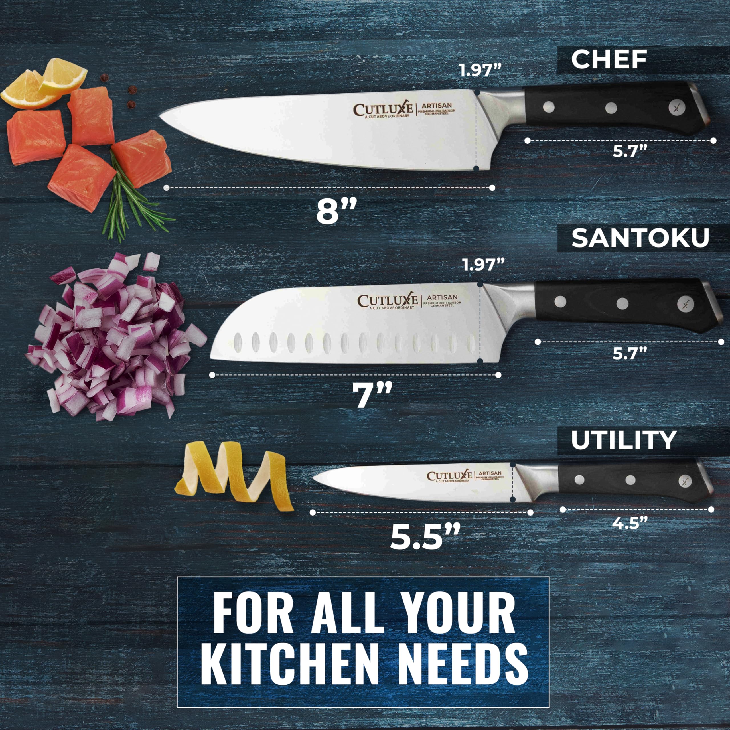 Cuchillo santoku Cutluxe 7 pulgadas con hoja afilada para cortes precisos