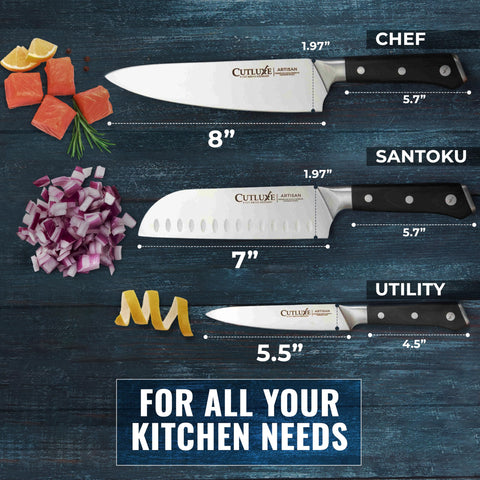 Cuchillo santoku Cutluxe 7 pulgadas con hoja afilada para cortes precisos
