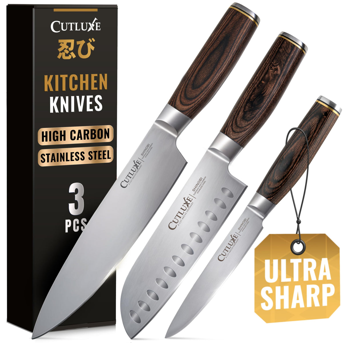 Cuchillo chef Cutluxe Shinobi de 8 pulgadas para cortes precisos
