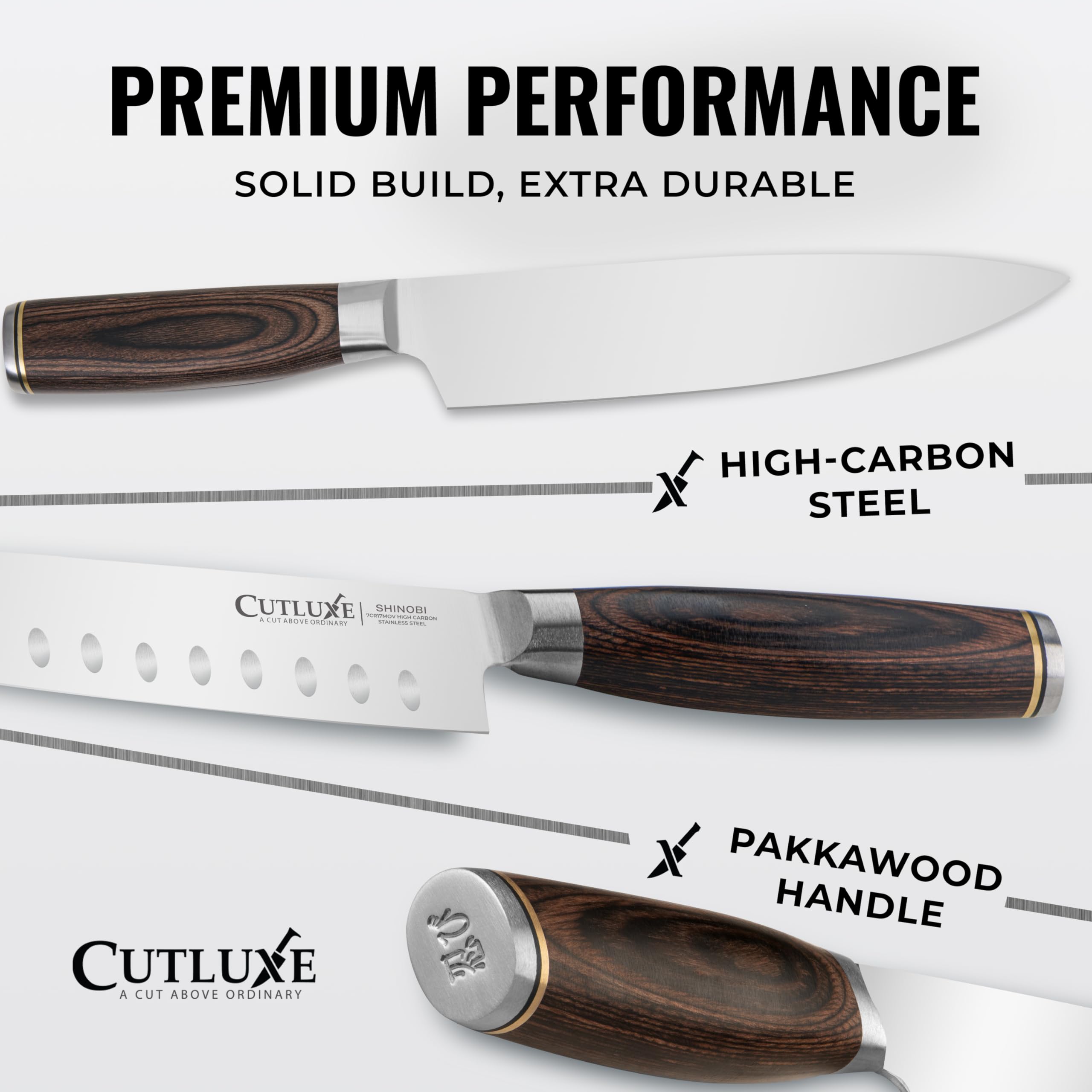 Cuchillo santoku Cutluxe Shinobi de 7 pulgadas ideal para rebanar