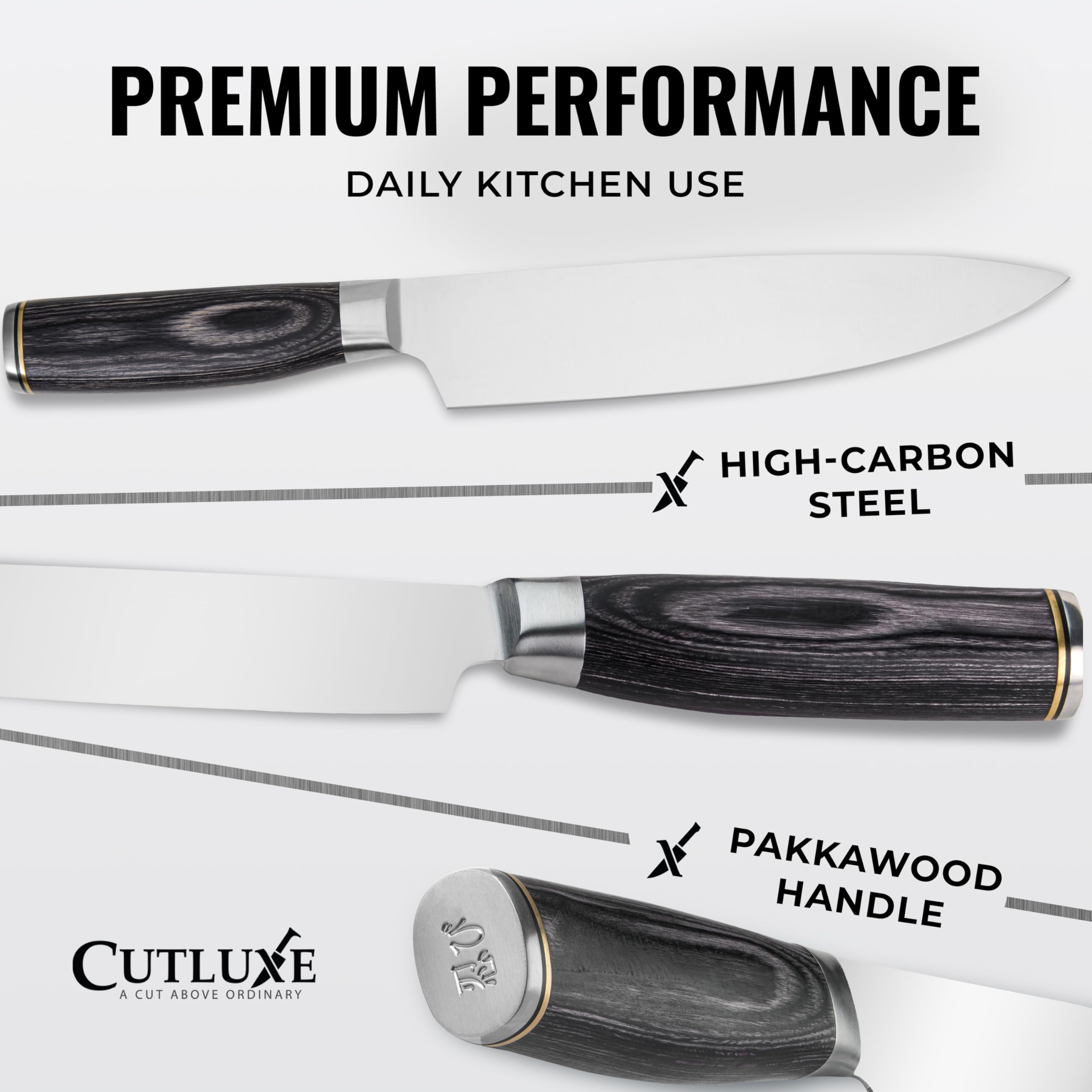 Mango pakkawood ergonómico en Cutluxe Shinobi para equilibrio