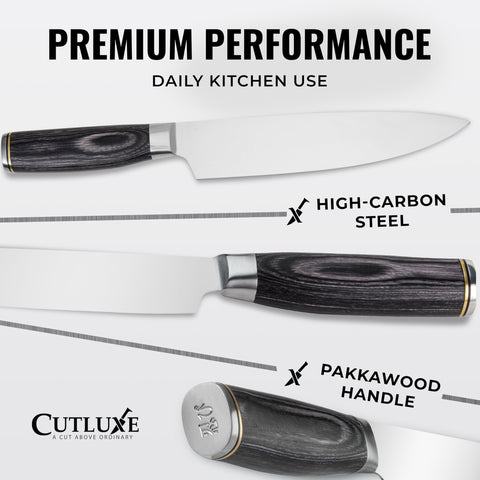 Mango pakkawood ergonómico en Cutluxe Shinobi para equilibrio