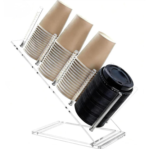 Cutora: organizador acrílico para vasos y tapas con 4 compartimentos, ideal para cafetería