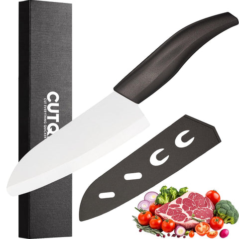 Cutqiz cuchillo santoku cerámico de 5.5 pulgadas, filo estable para cortes precisos
