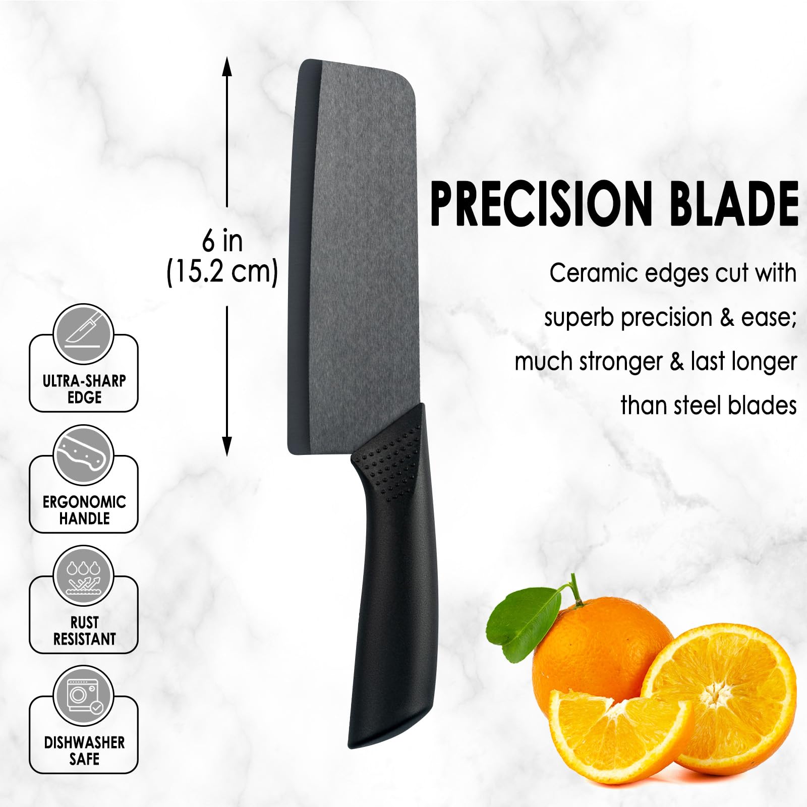 Cutqiz Nakiri cerámica: detalle de afilado lateral para cortes precisos.