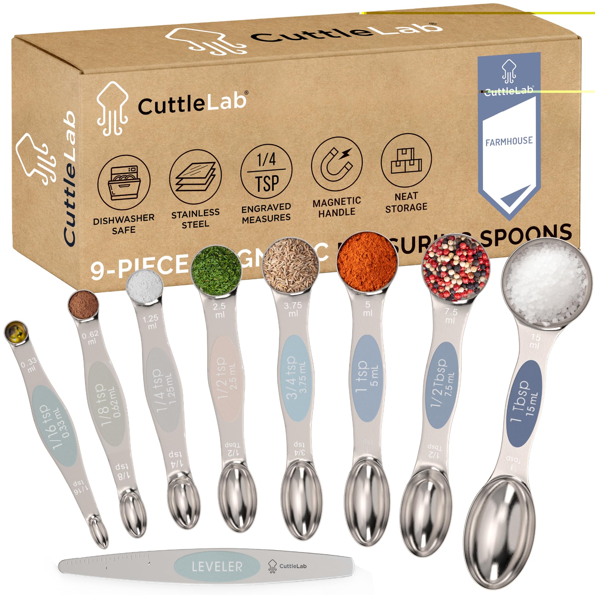 CuttleLab cucharas medidoras magnéticas en acero inoxidable para medir con precisión.