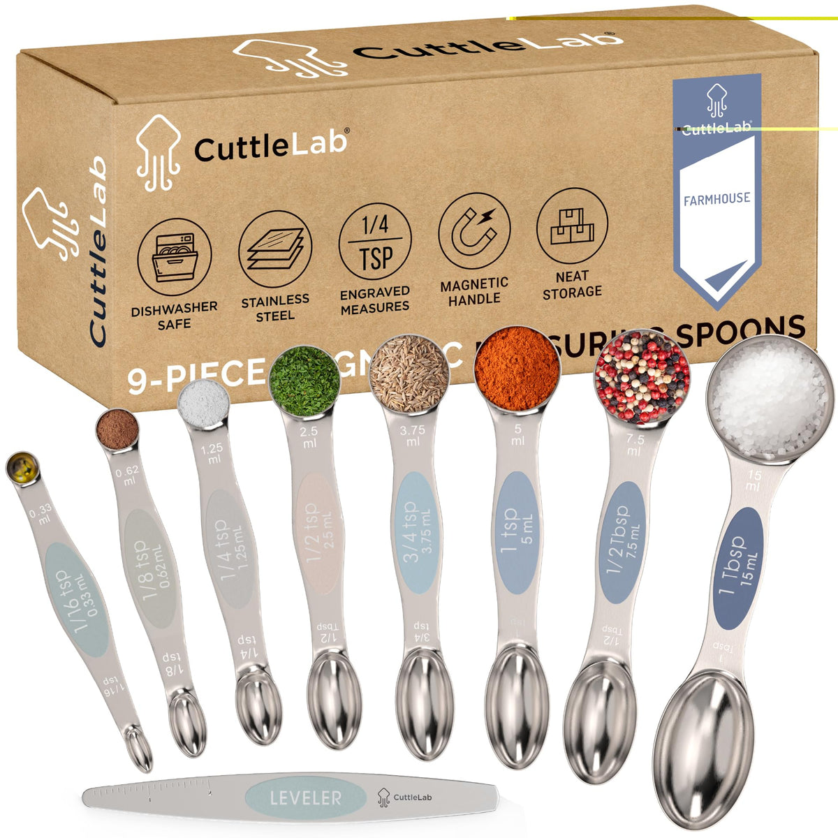 CuttleLab cucharas medidoras magnéticas en acero inoxidable para medir con precisión.