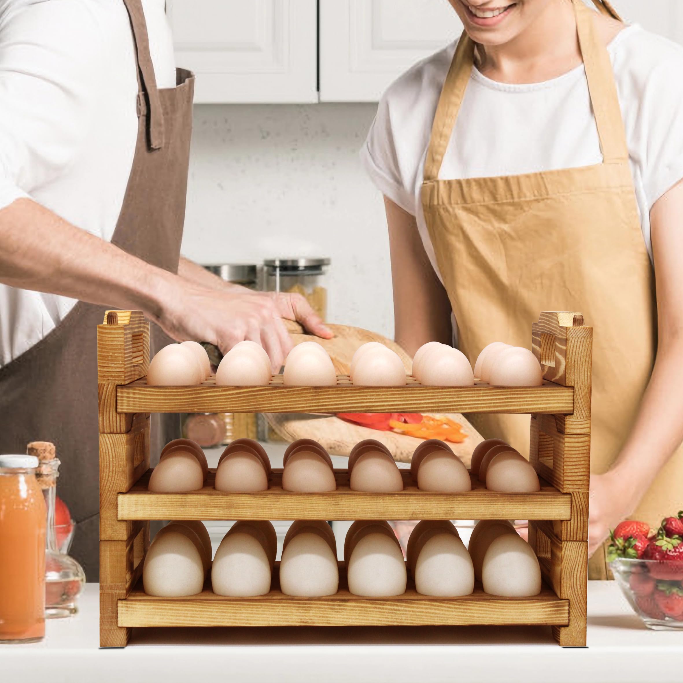 CVHOMEDECO porta-huevos-diseno-rustico-madera, toque campestre para la cocina.