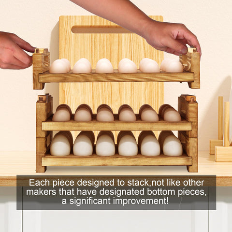 CVHOMEDECO encimera-organizador-madera, ahorra espacio y mantiene los huevos a mano.
